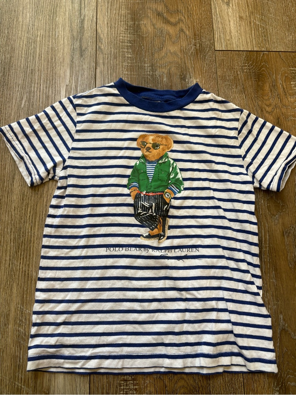 Ralph Lauren Kids Polo Bear Striped Tee - Blue & White boys size 7